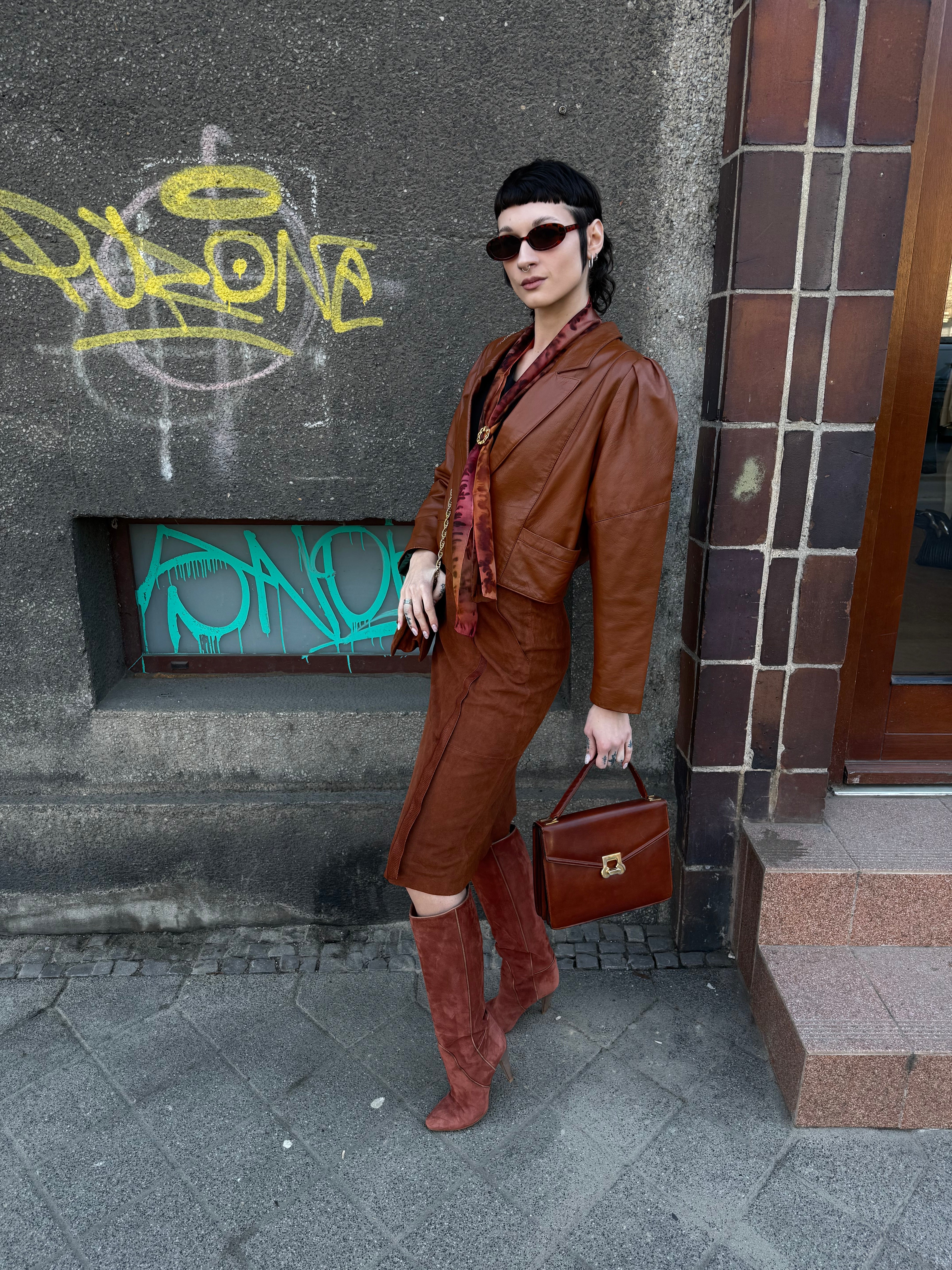 Kurtka skórzana kamelowa