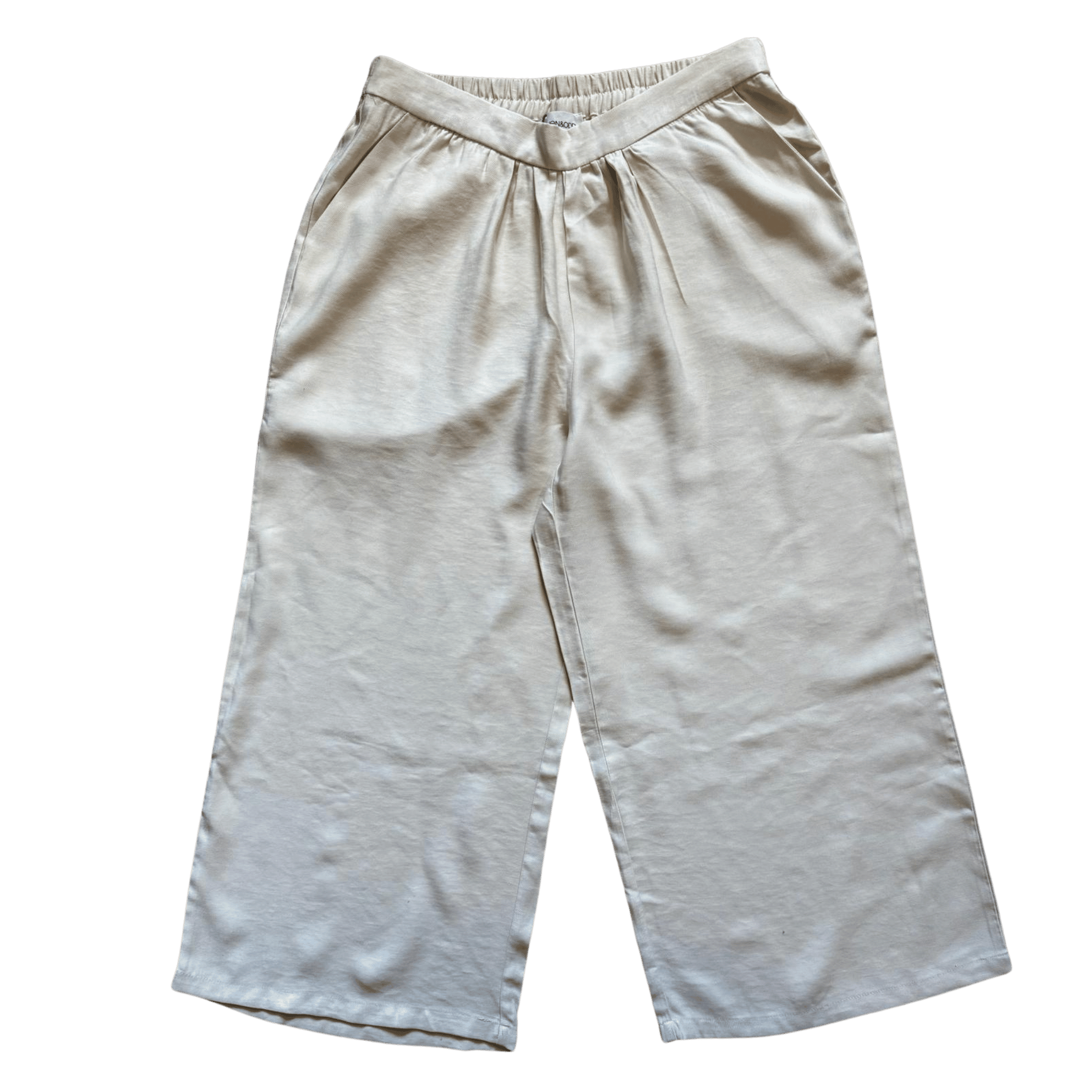 New beige Even&Odd wide-leg trousers with elastic waistband – loose fit, casual style