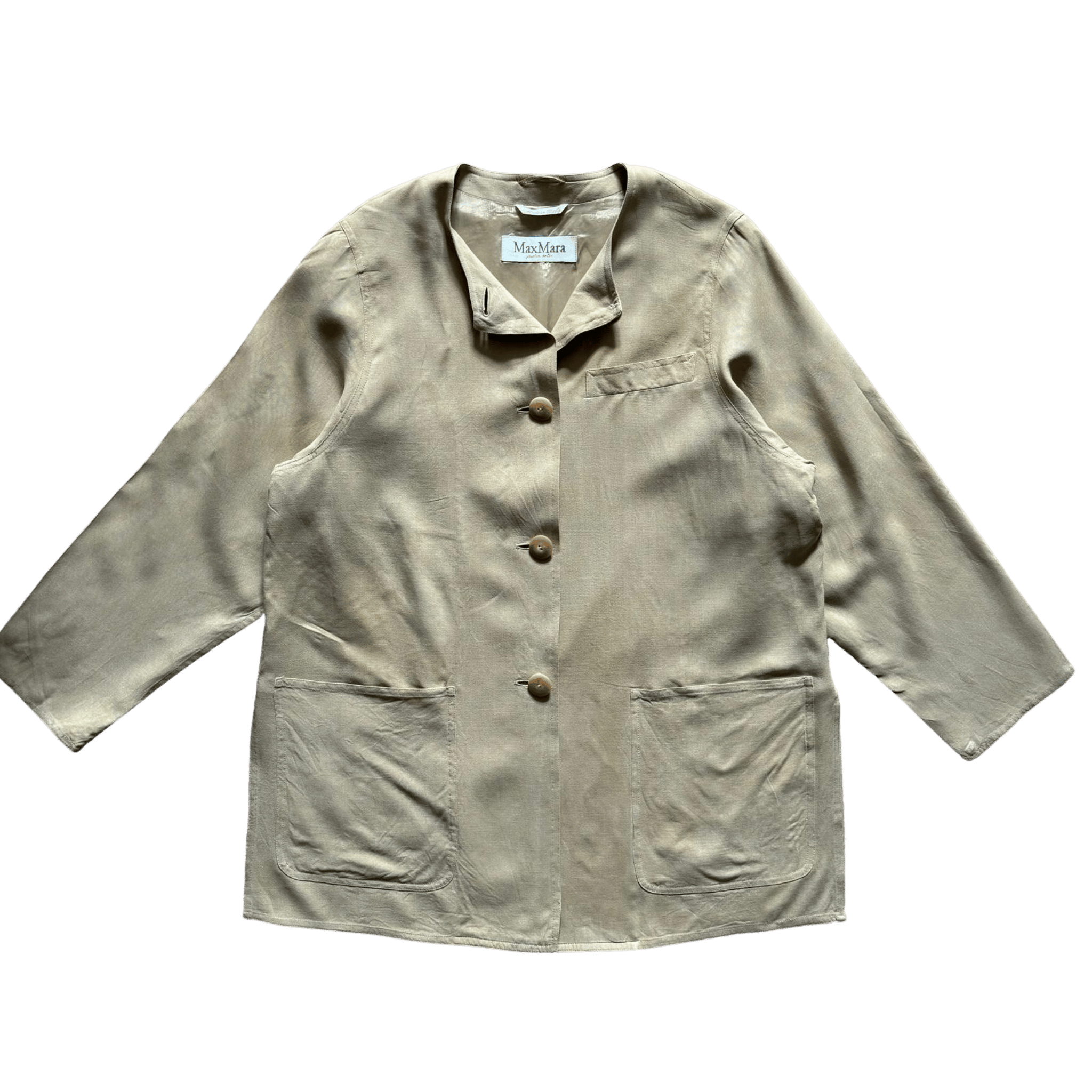 Beżowa marynarka damska Max Mara z surowego jedwabiu – minimalistyczny fason, oversize