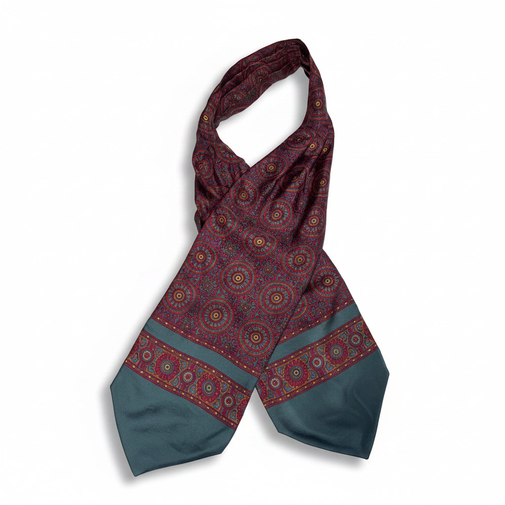 Jedwabny fular zielono bordowy