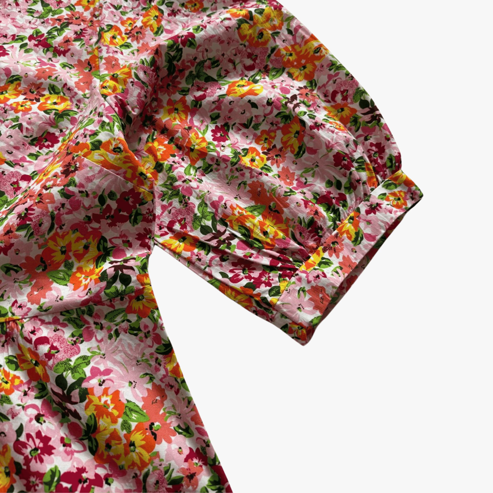 Johanna Paris Pink Floral Puff Sleeve Tie Blouse – Boho Cotton Tunic
