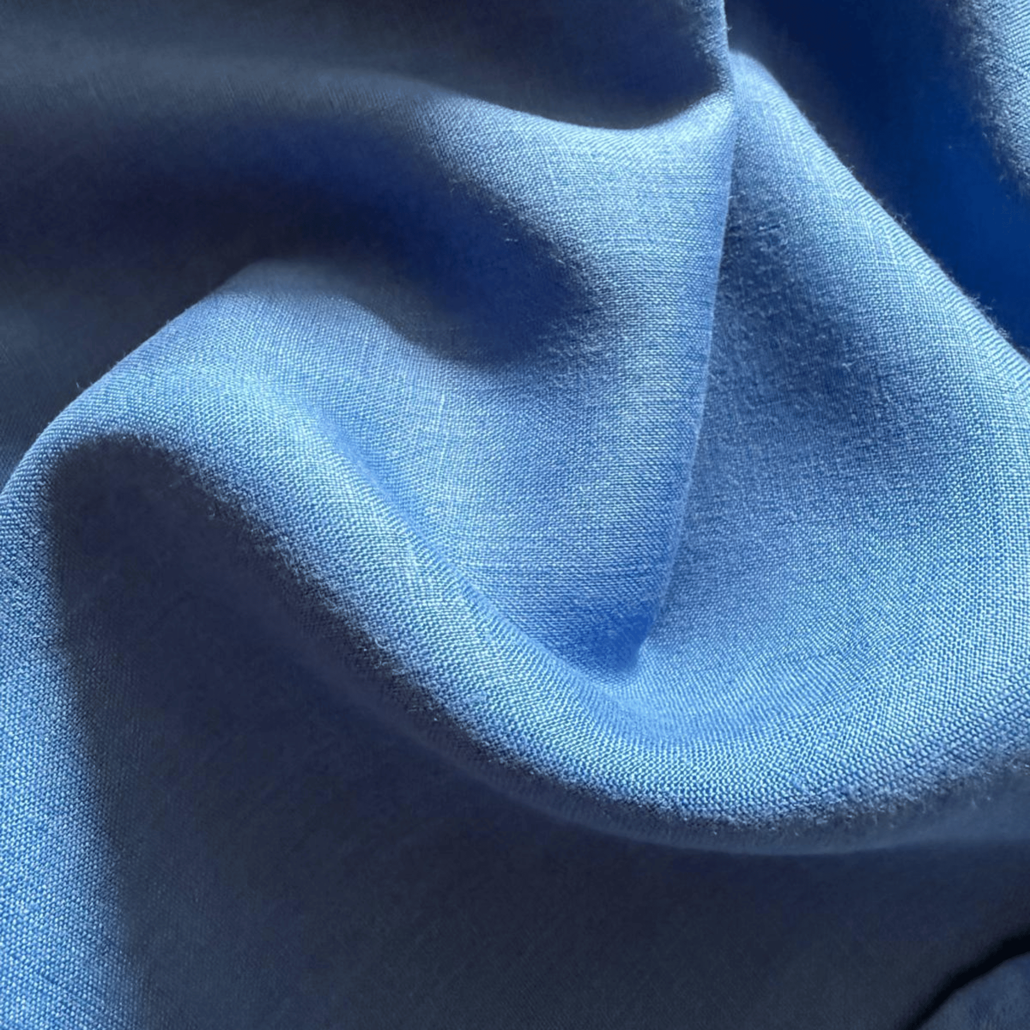 Blue women's long-sleeved pure linen shirt - oversized, classic collar