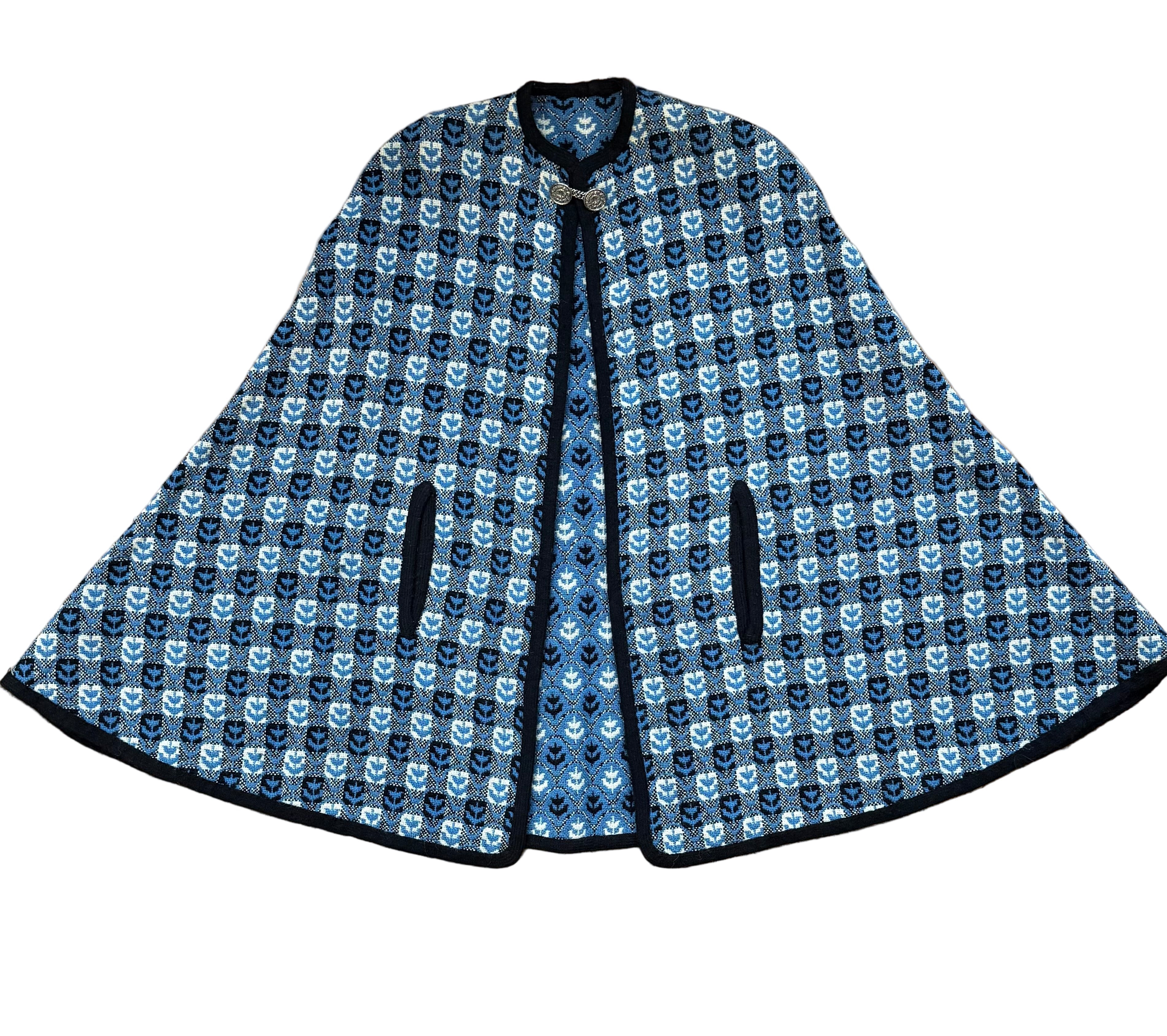 Dwustronna vintage peleryna z wełny