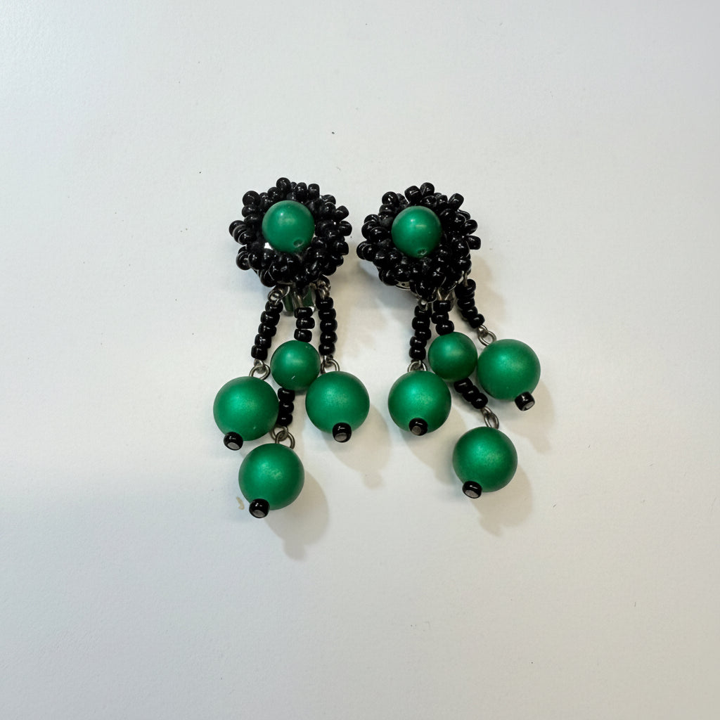 Vintage klipsy czarno zielone