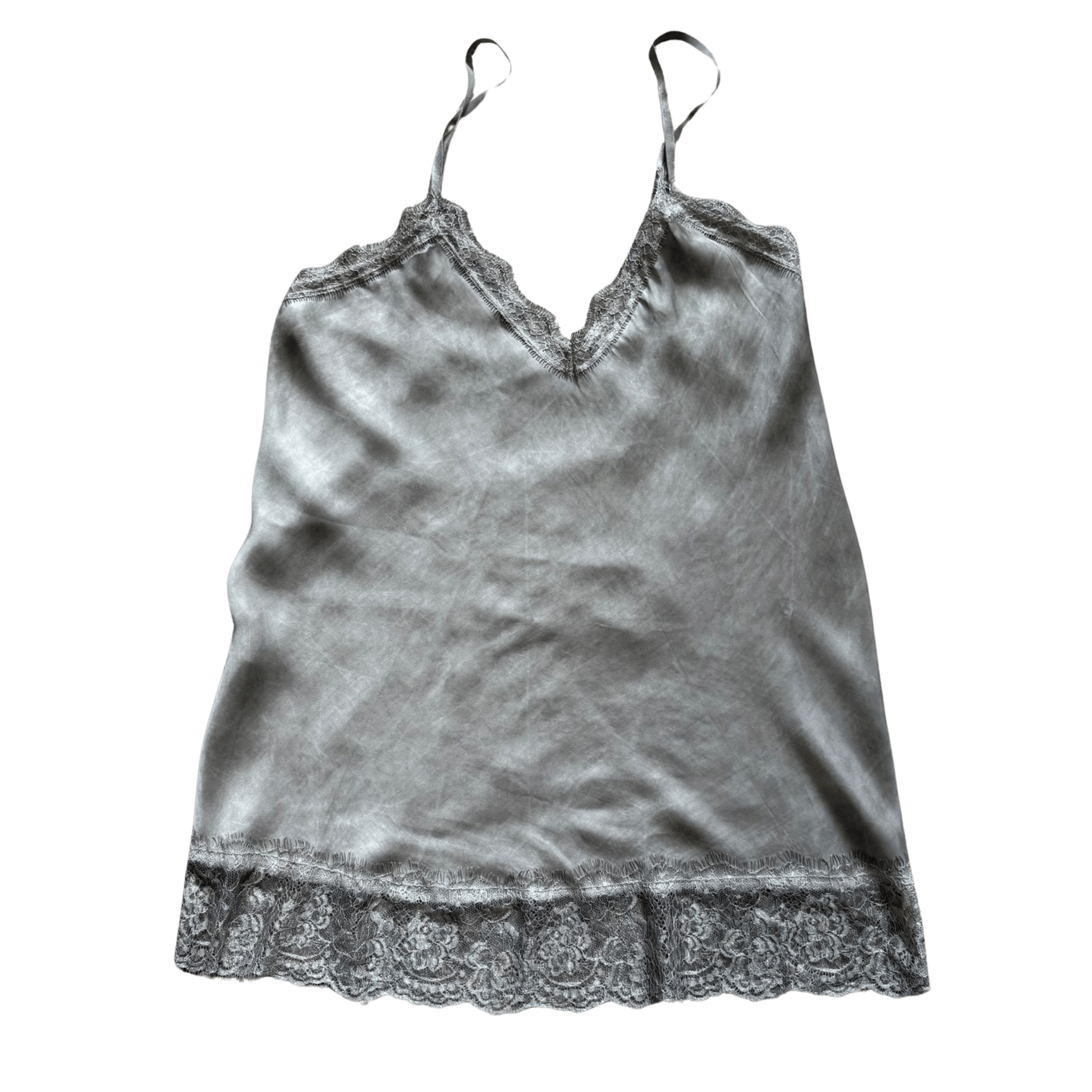 Gray satin cami with lace – feminine tank top