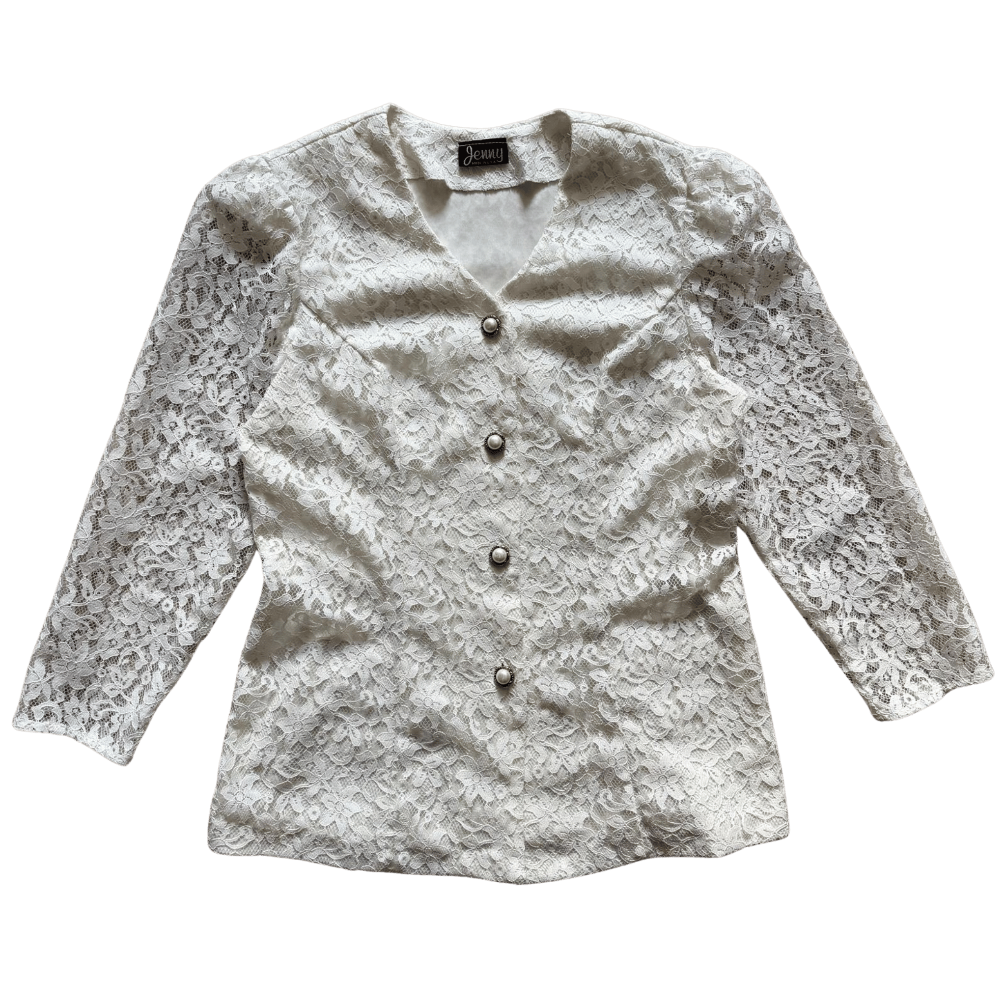 Cream lace vintage jacket with pearl buttons – romantic retro style