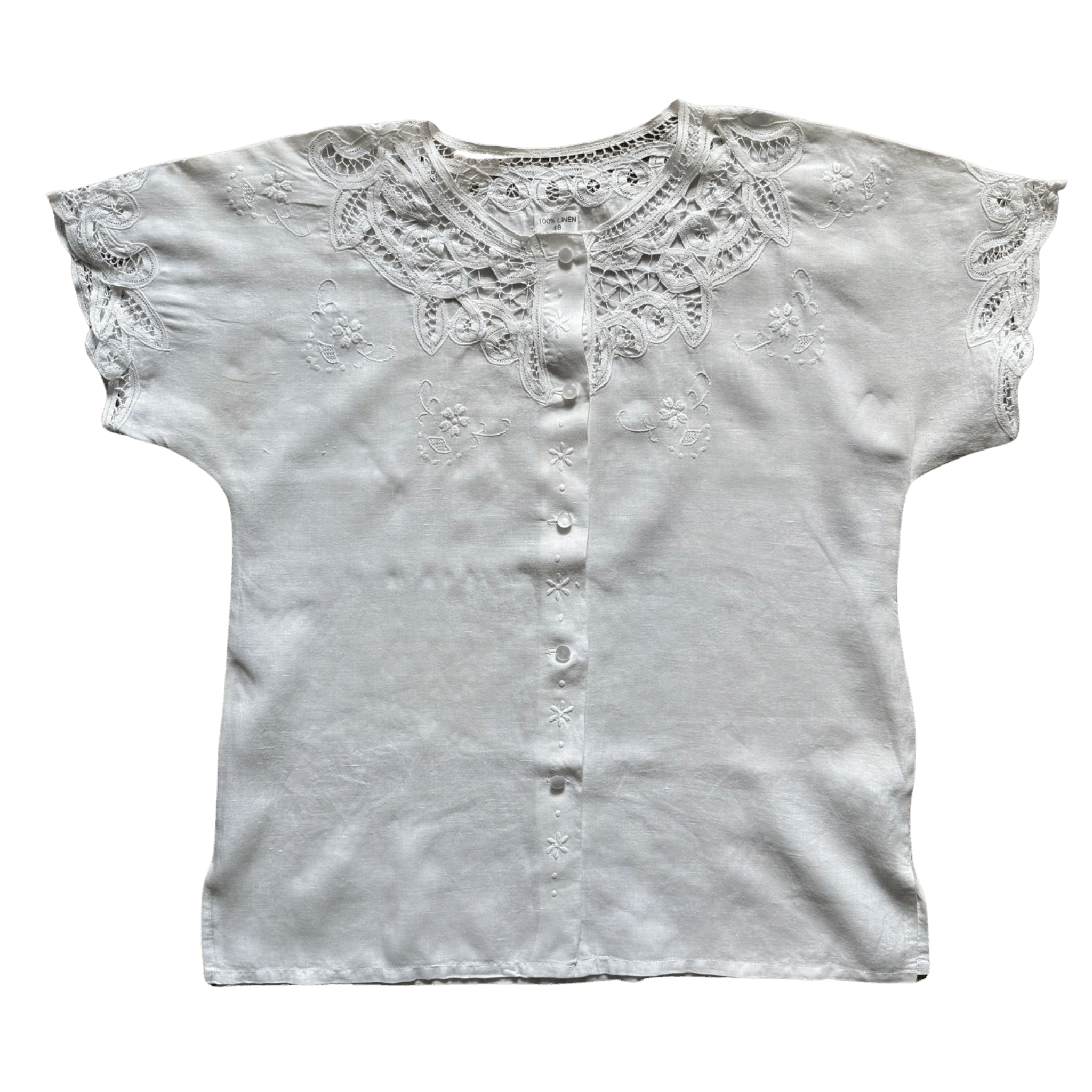 Vintage white blouse with embroidery and lace collar – romantic retro style