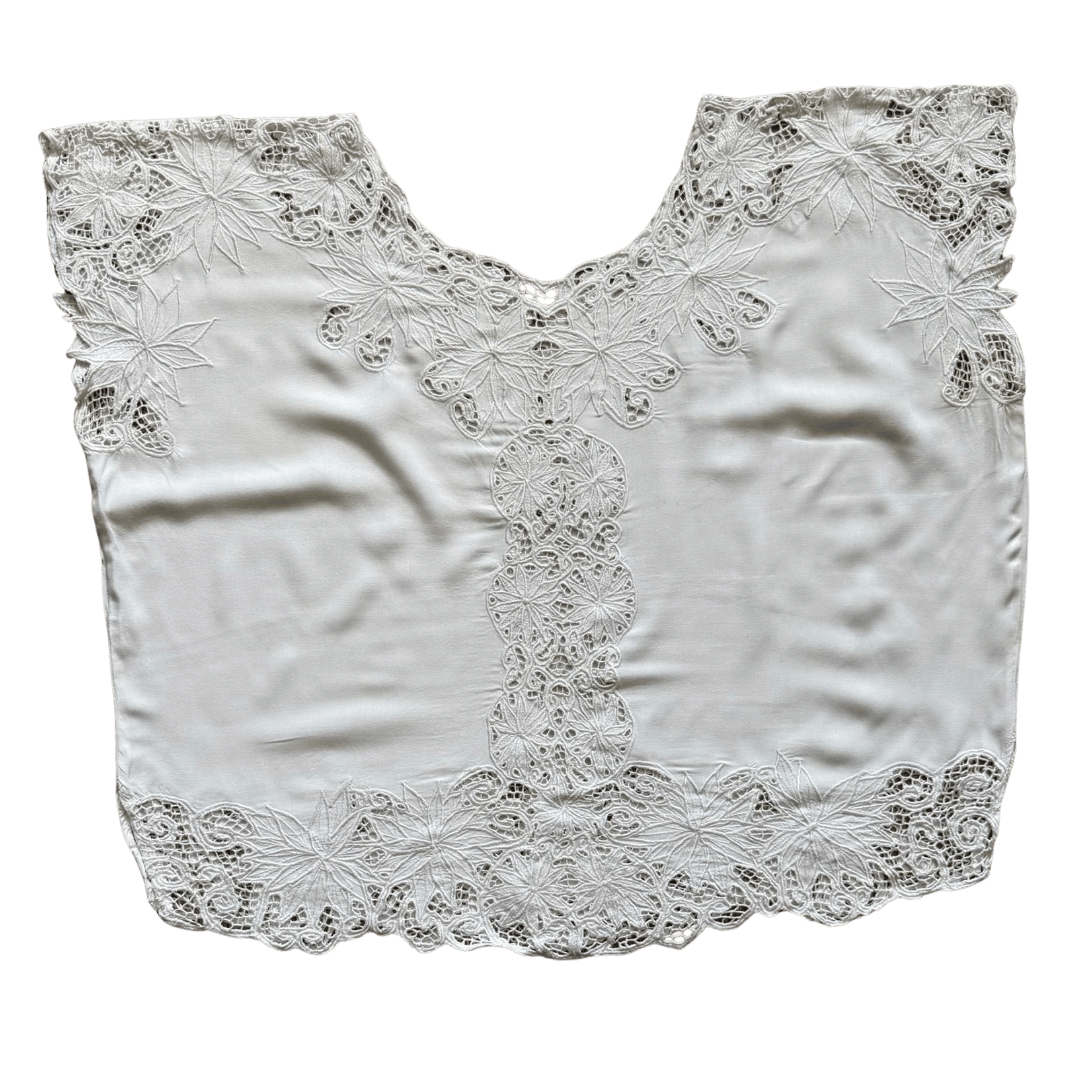 White blouse with openwork embroidery and lace - an elegant women's blouse with a decorative neckline