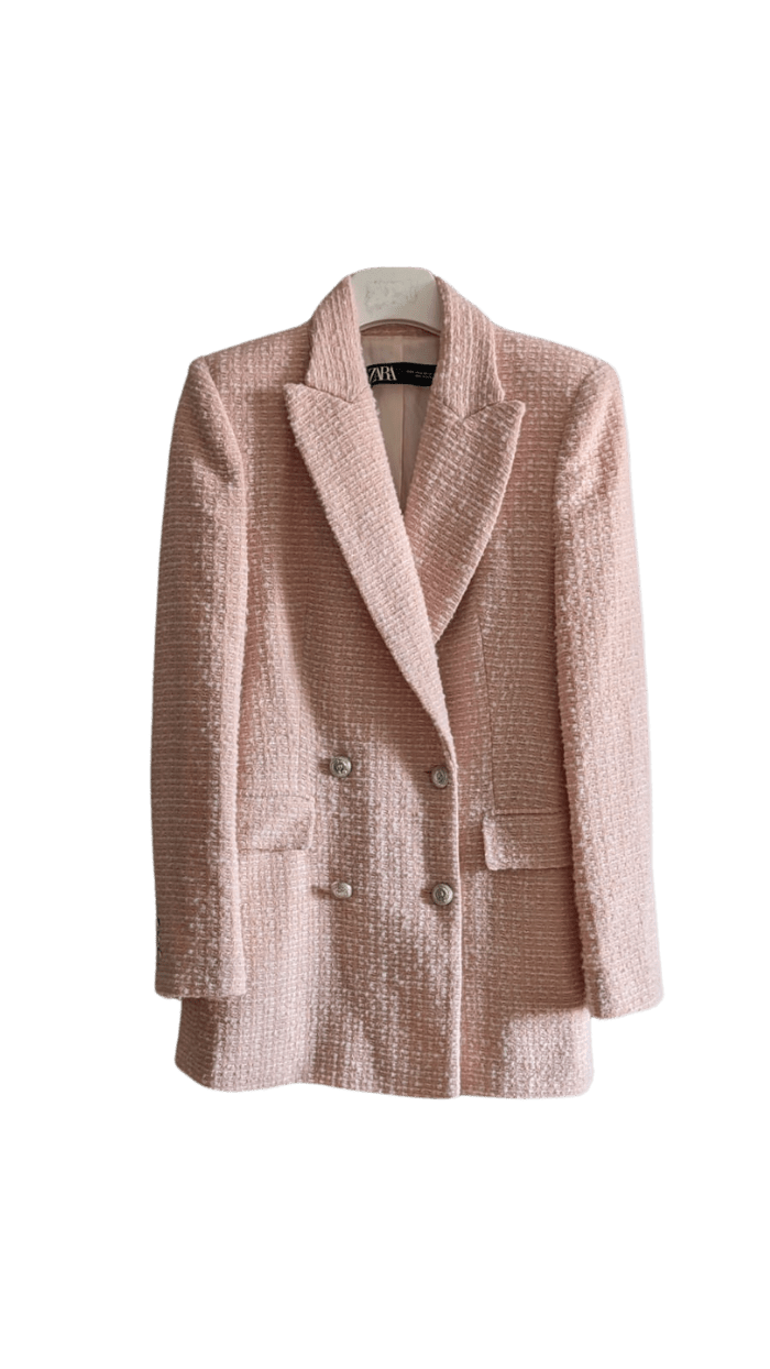 Różowa tweedowa marynarka Zara w stylu eleganckim - RESTYLER
