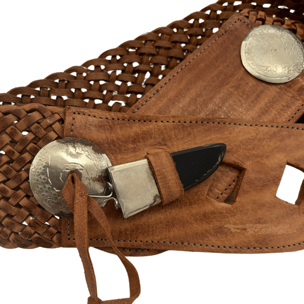 Vintage pleciony skórzany pasek w stylu western - RESTYLER
