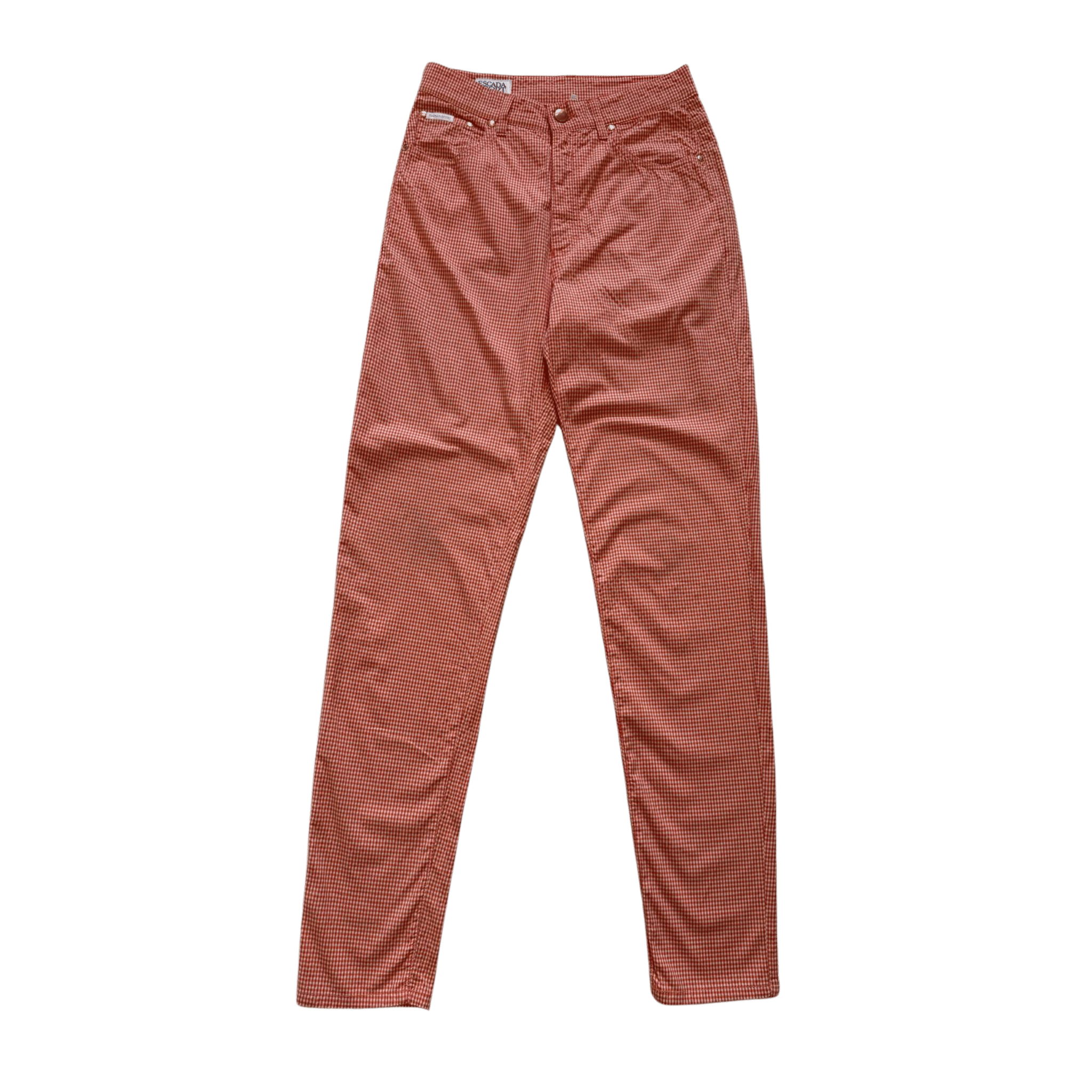 Spodnie Escada Sport w kratkę vichy – pomarańczowo-białe rurki vintage z bawełny