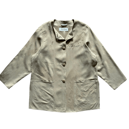 Beżowa marynarka damska Max Mara z surowego jedwabiu – minimalistyczny fason, oversize