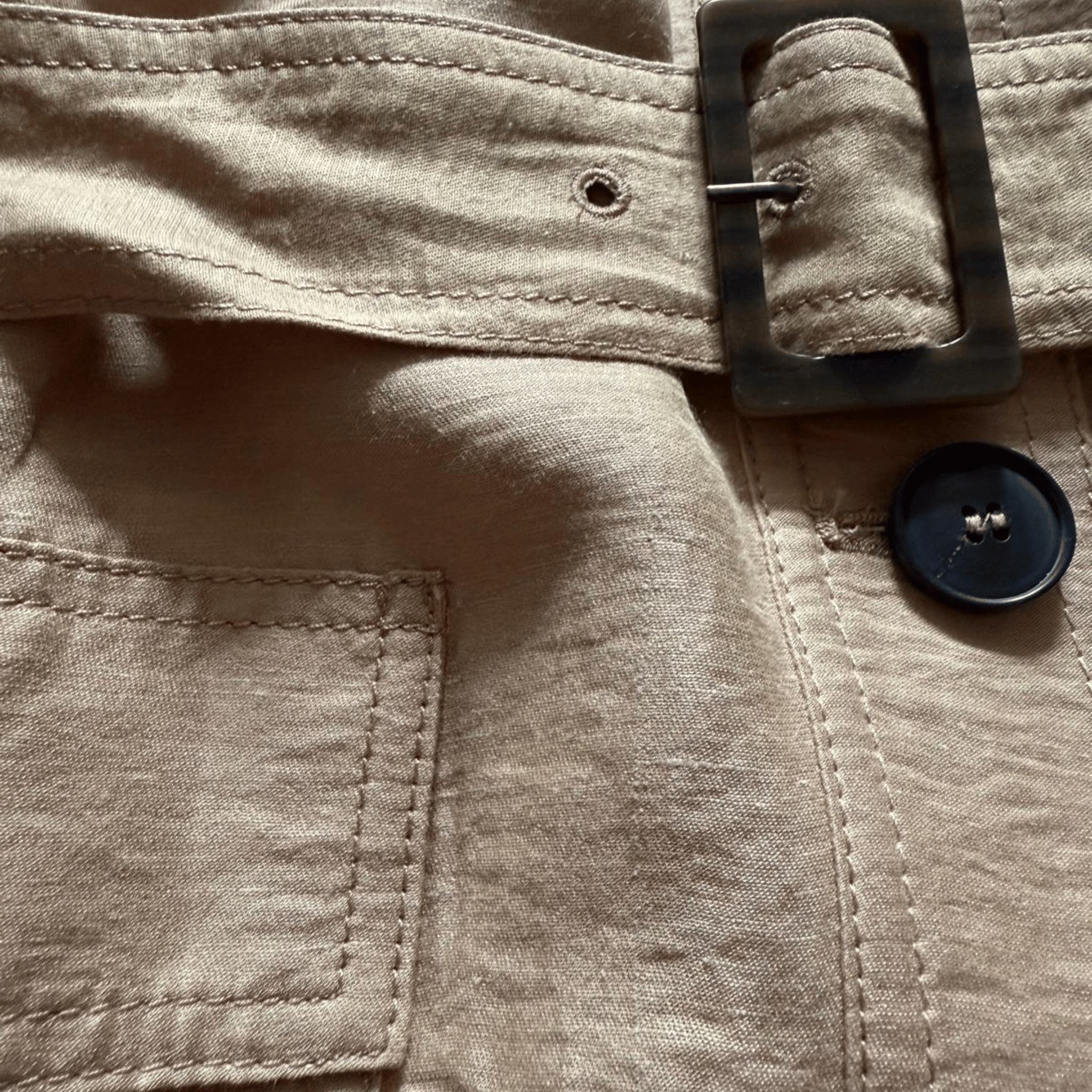 Hallhuber Linen Shirt Jacket with Belt – Beige Shirt Dress with Pockets