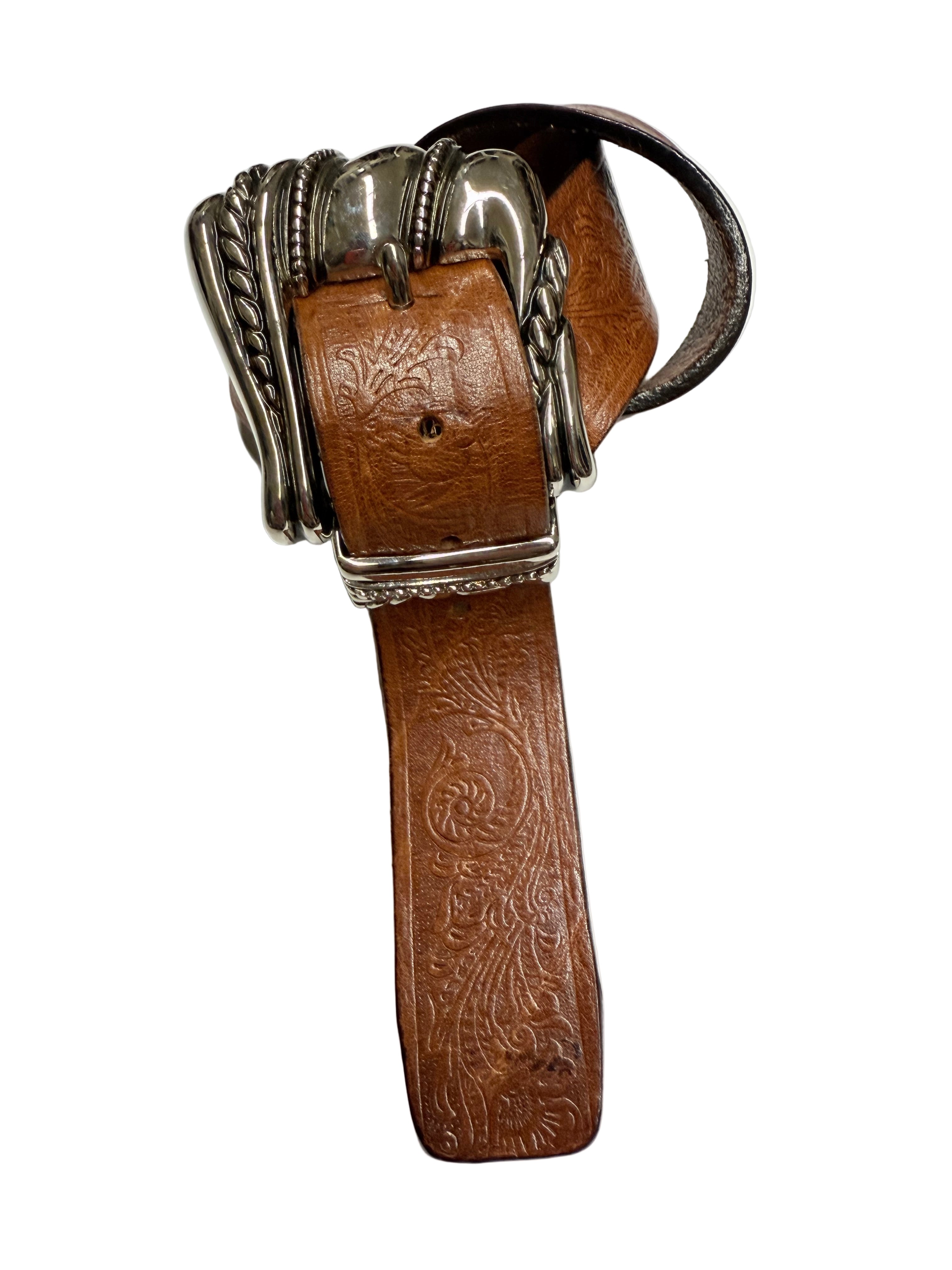 Pasek z tłoczonej skóry z dużą klamrą