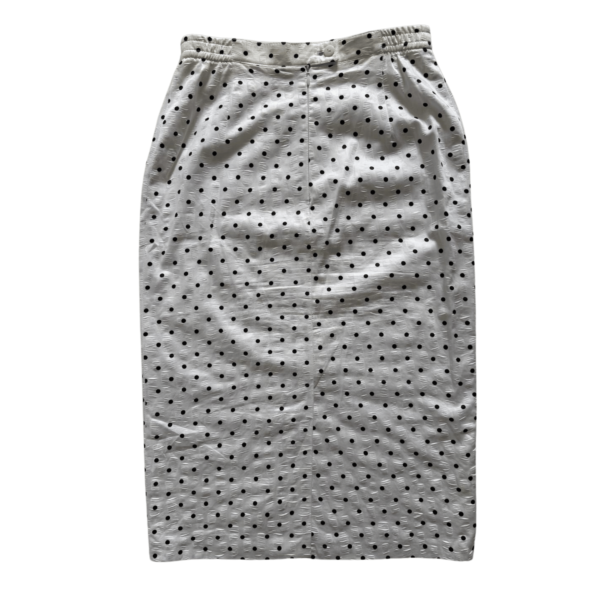 Komplet vintage: biały żakiet i spódnica midi w czarne grochy – elegancki zestaw retro Hensel
