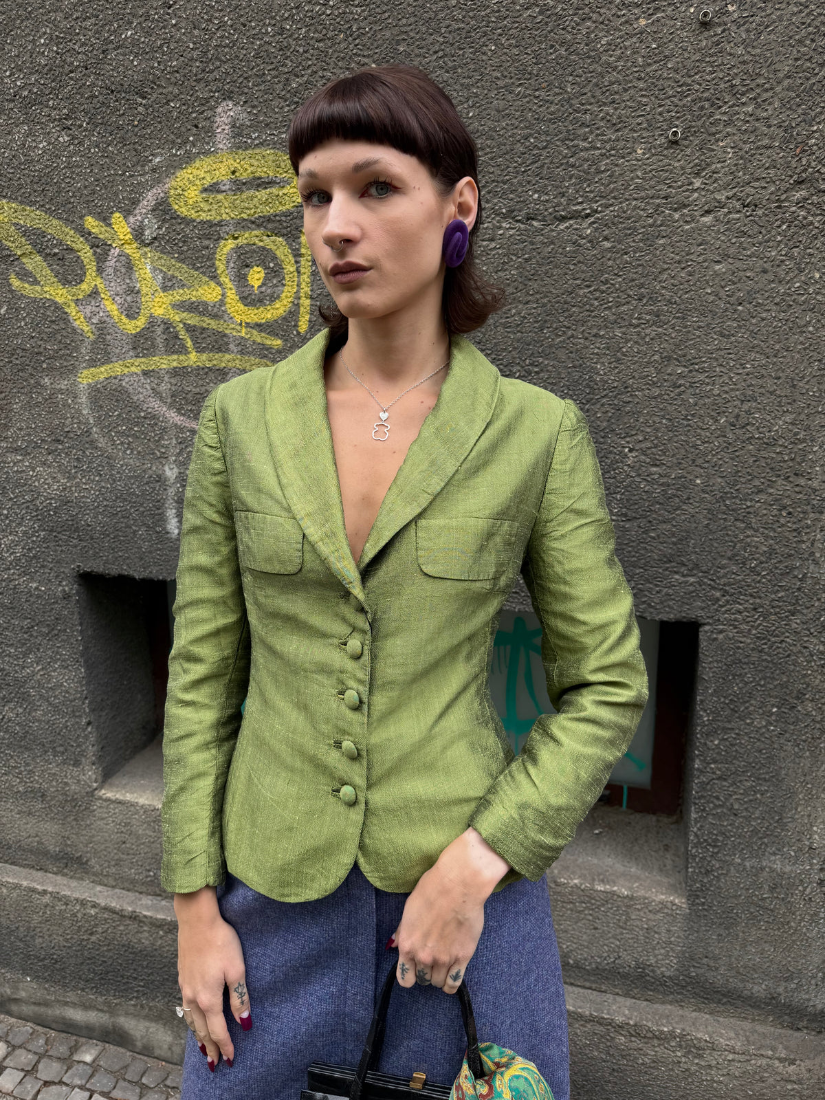Jedwabny żakiet vintage w kolorze groszku
