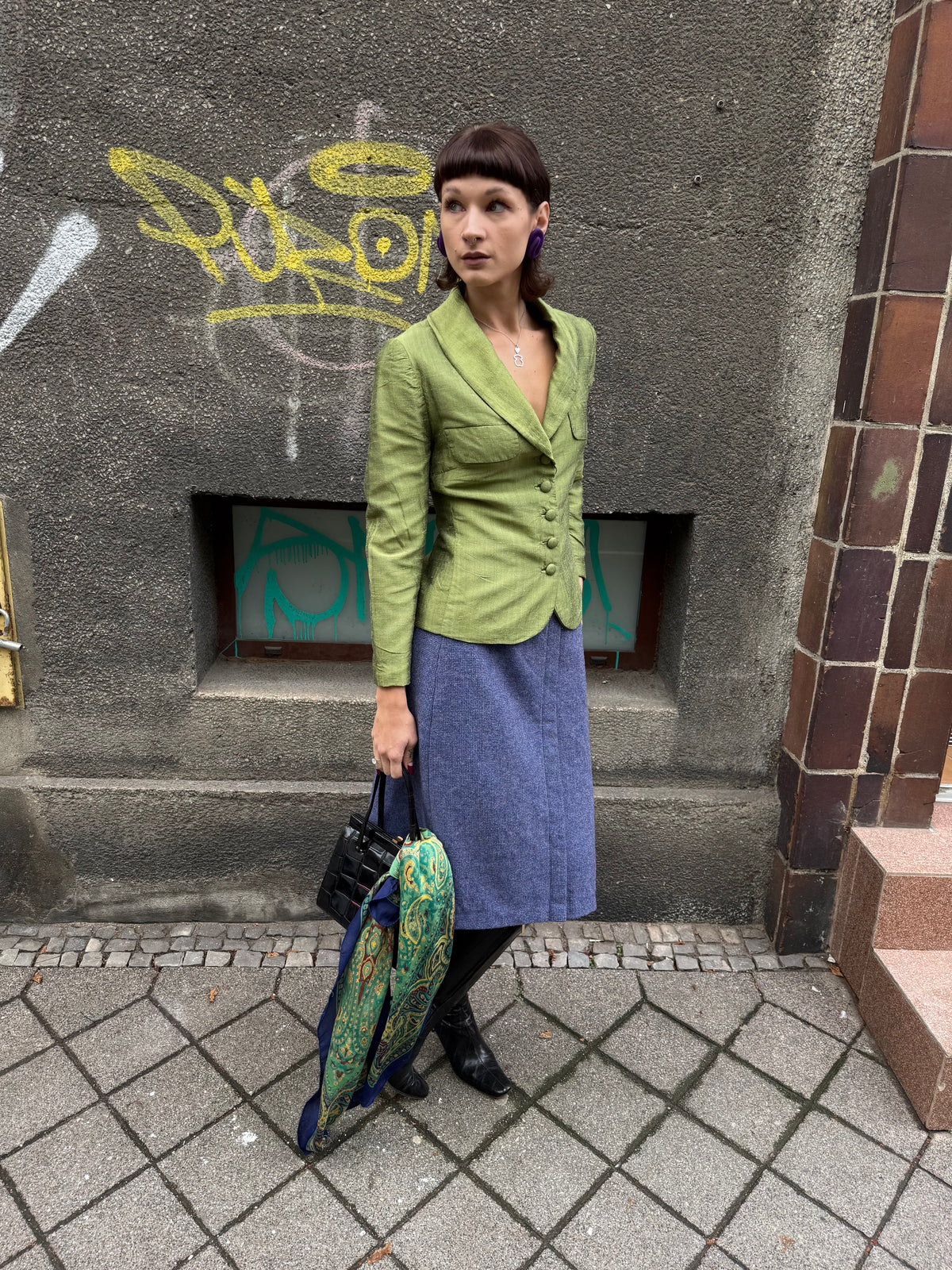 Jedwabny żakiet vintage w kolorze groszku