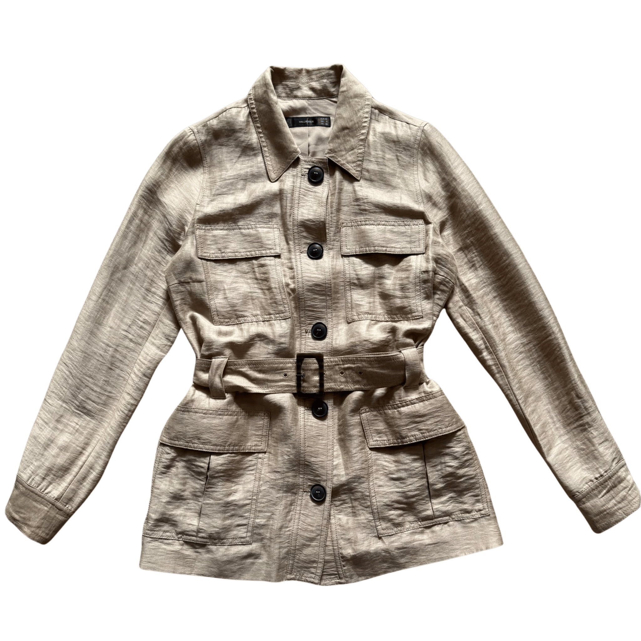 Hallhuber Linen Shirt Jacket with Belt – Beige Shirt Dress with Pockets