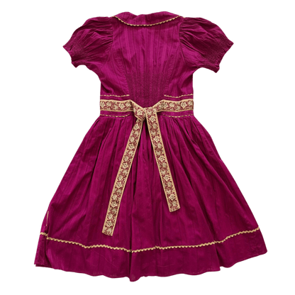 Traditional fuchsia dirndl dress with embroidery – folk dress with decorative belt
