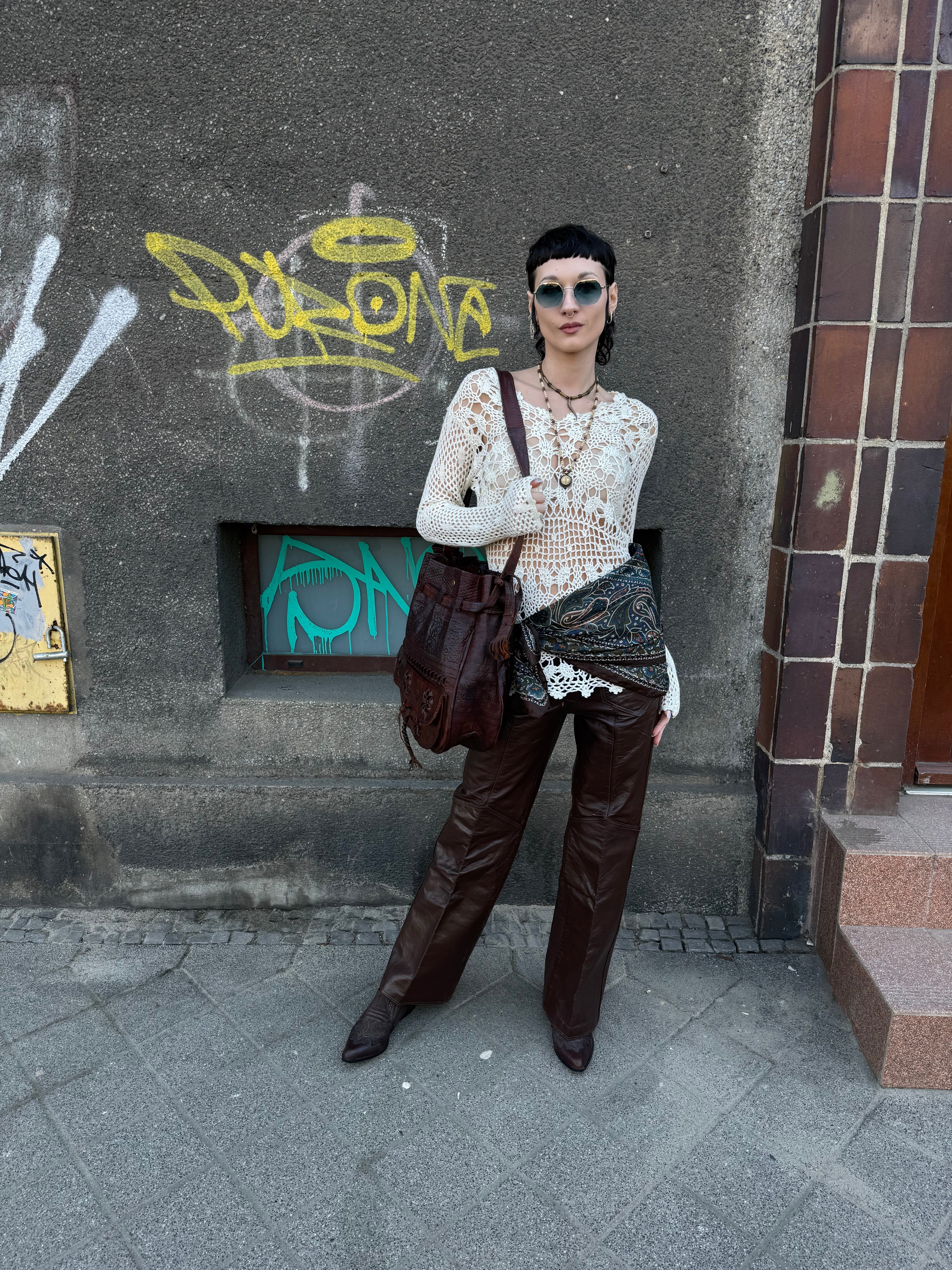 Spodnie skórzane czekoladowe