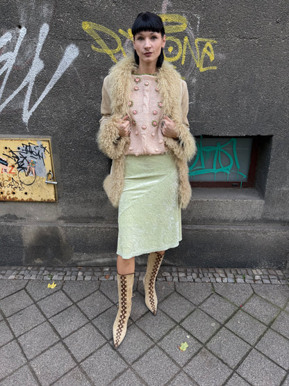 Seledynowa spódniczka z weluru