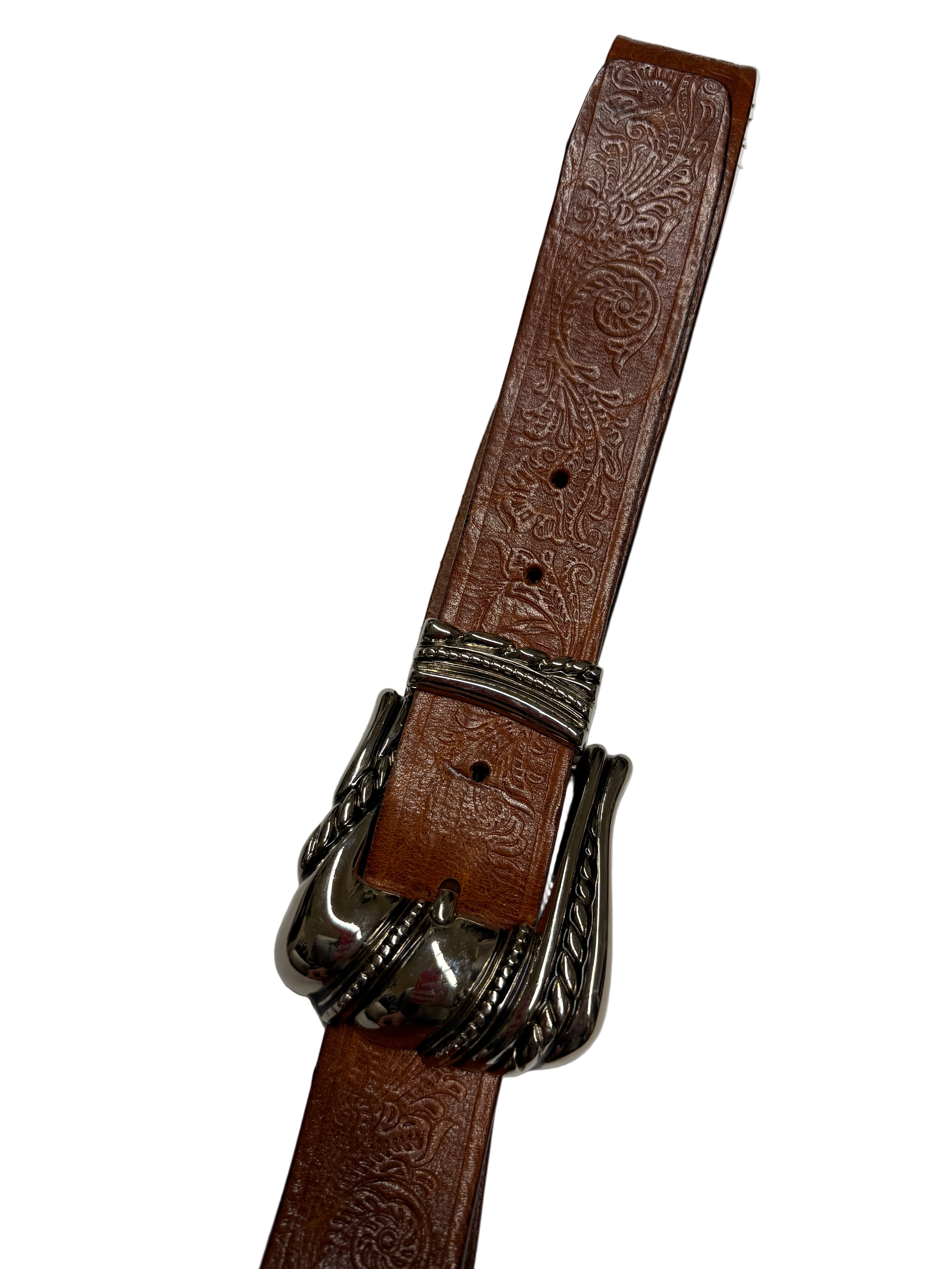 Pasek z tłoczonej skóry z dużą klamrą