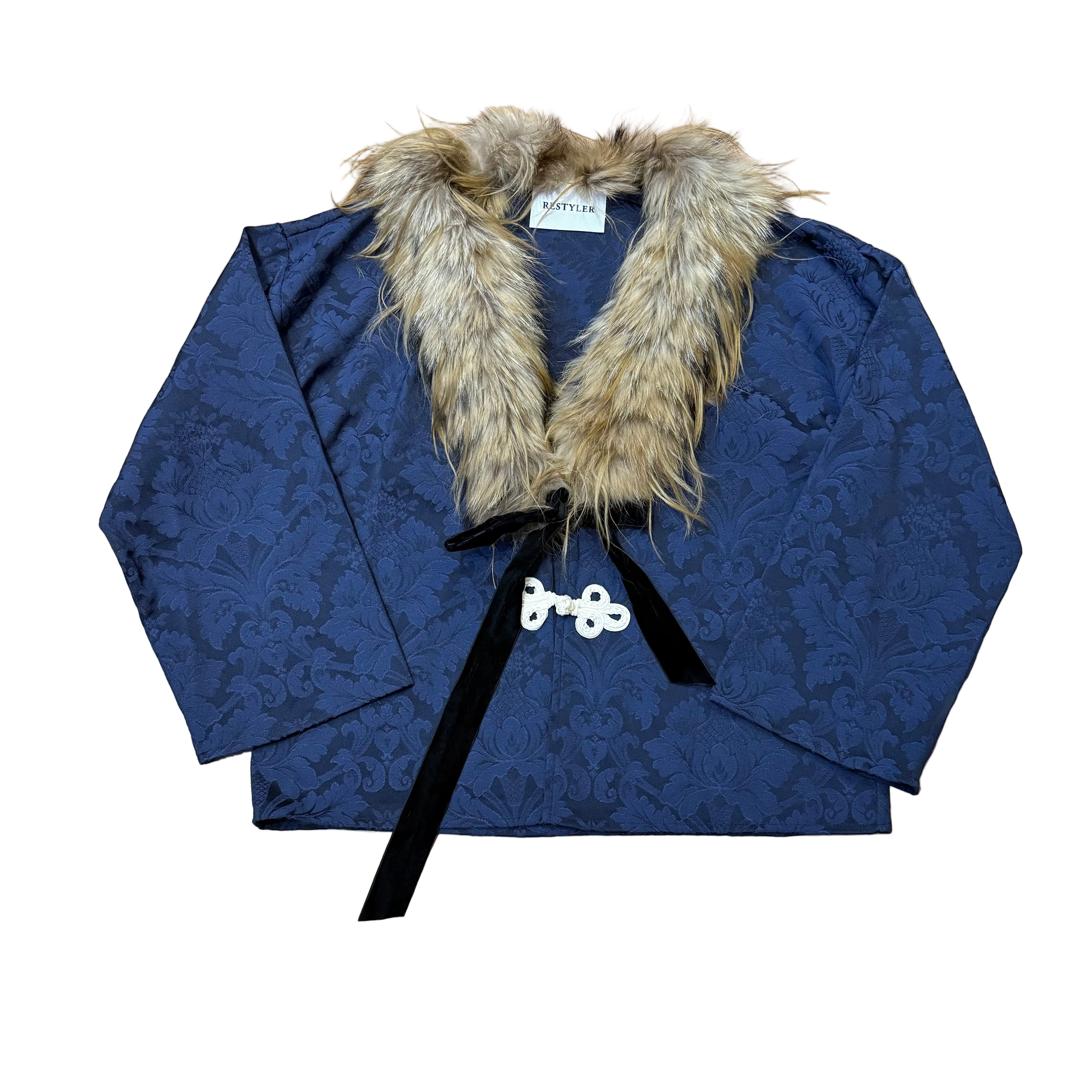 Kimono żakardowe z futrem upcycling