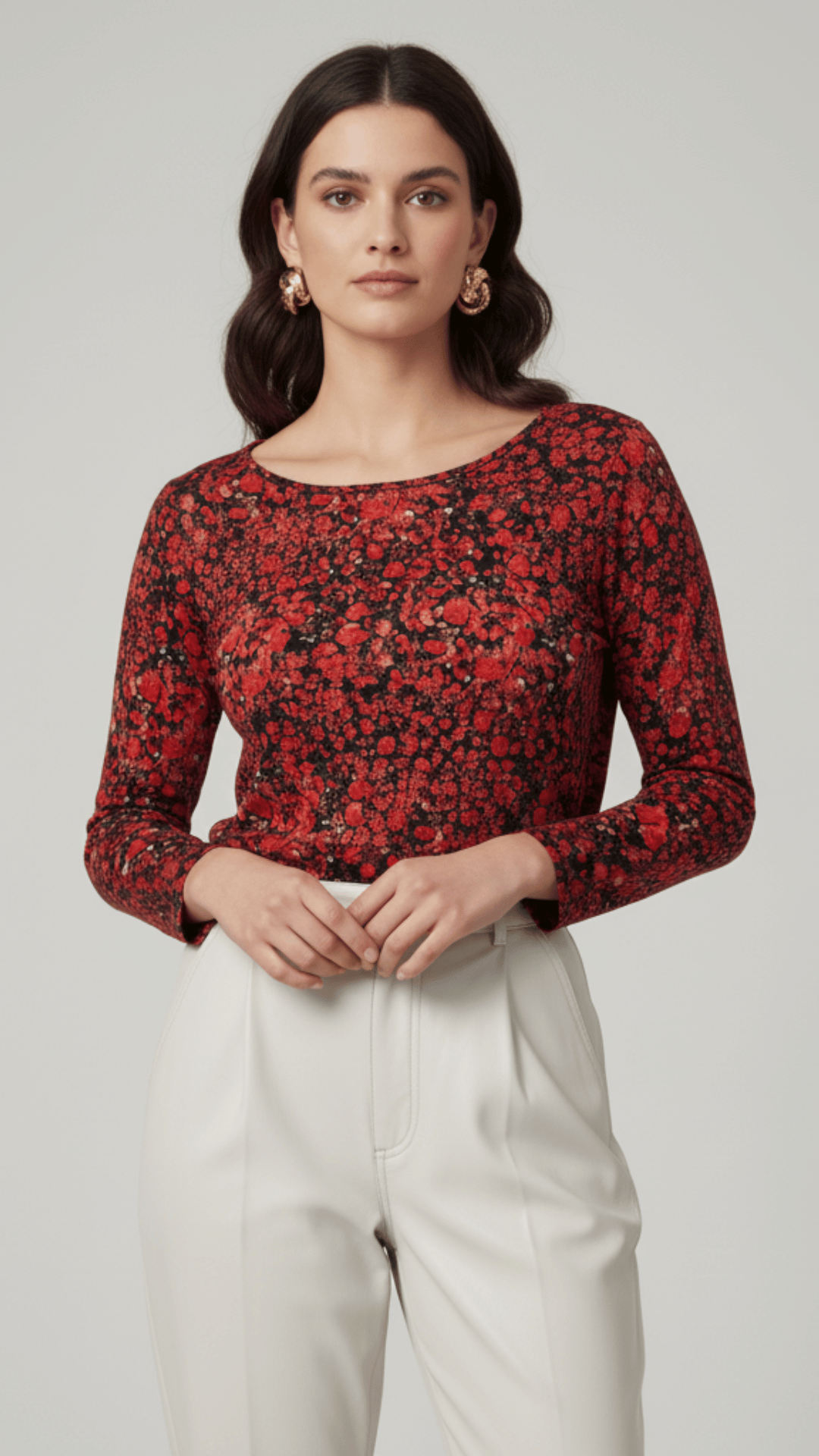 Bluzka vintage w drobne czerwone kwiaty – Delizia, rękaw 3/4