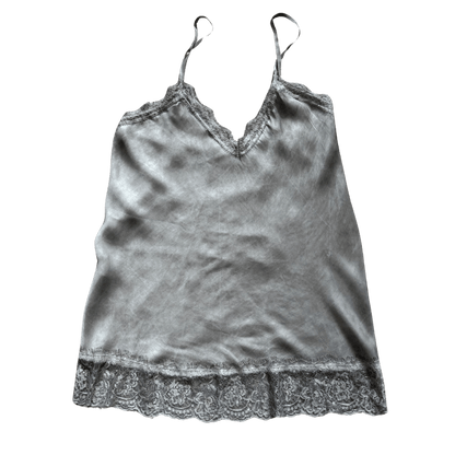 Gray satin cami with lace – feminine tank top