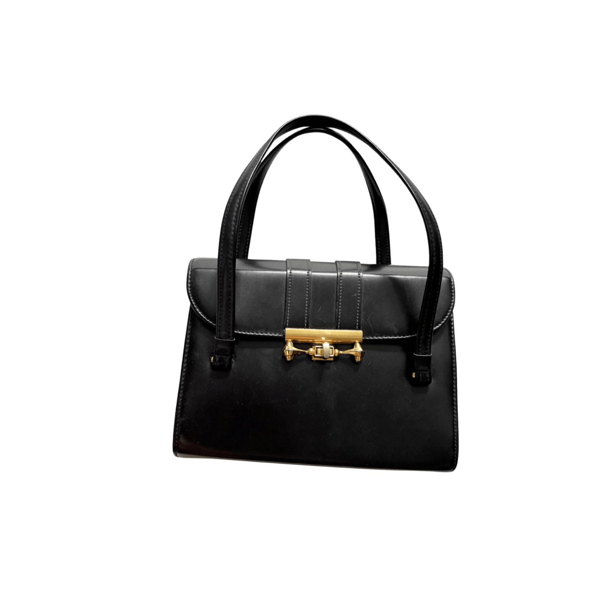 Black vintage handbag with a retro-style buckle – an elegant trunk