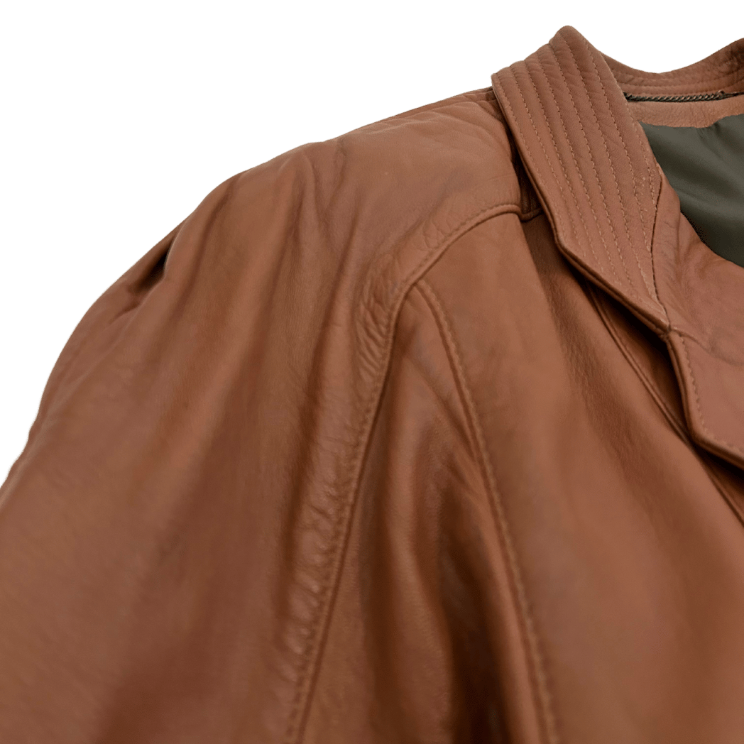 Brązowa skórzana marynarka oversize w stylu vintage - RESTYLER
