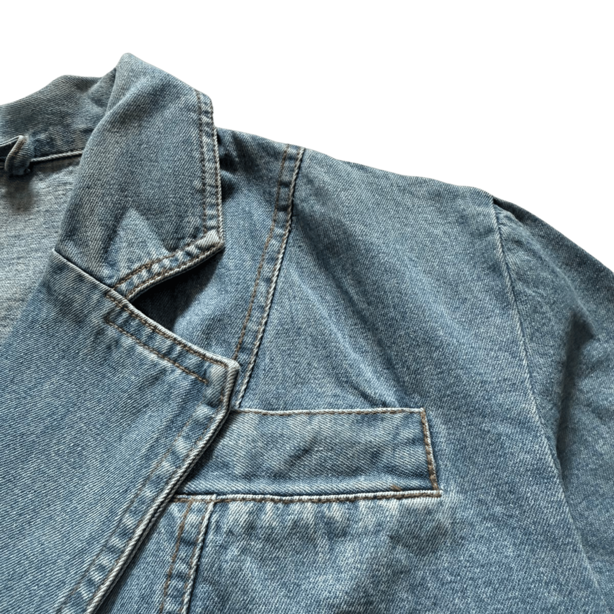 Krótsza jeansowa marynarka dwurzędowa w stylu retro