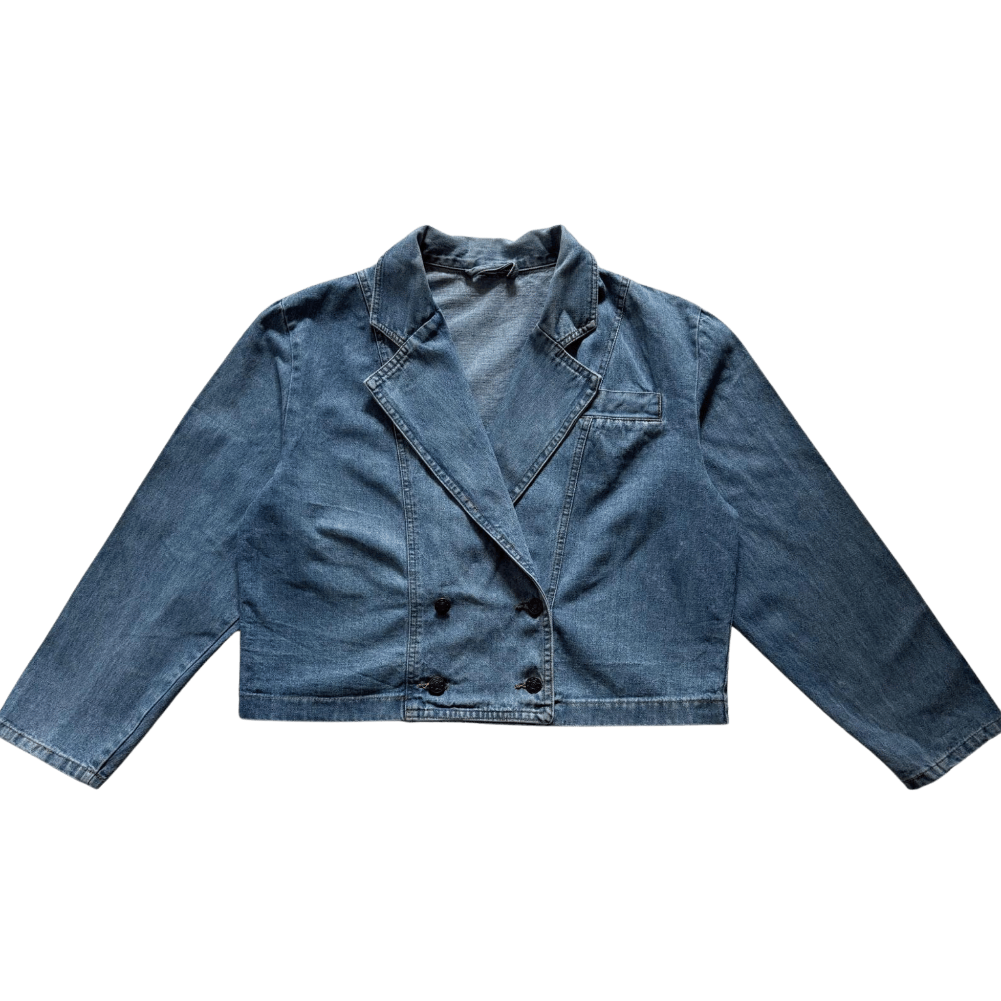 Krótsza jeansowa marynarka dwurzędowa w stylu retro