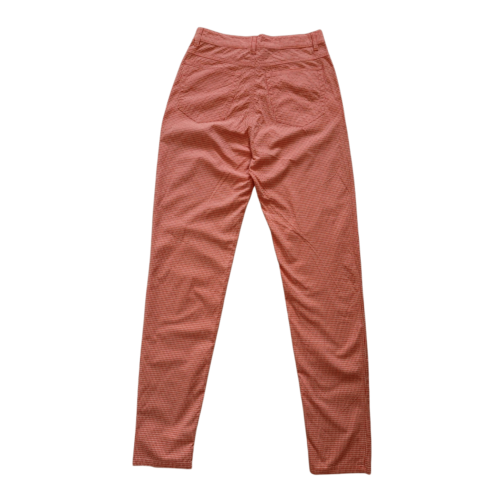 Spodnie Escada Sport w kratkę vichy – pomarańczowo-białe rurki vintage z bawełny