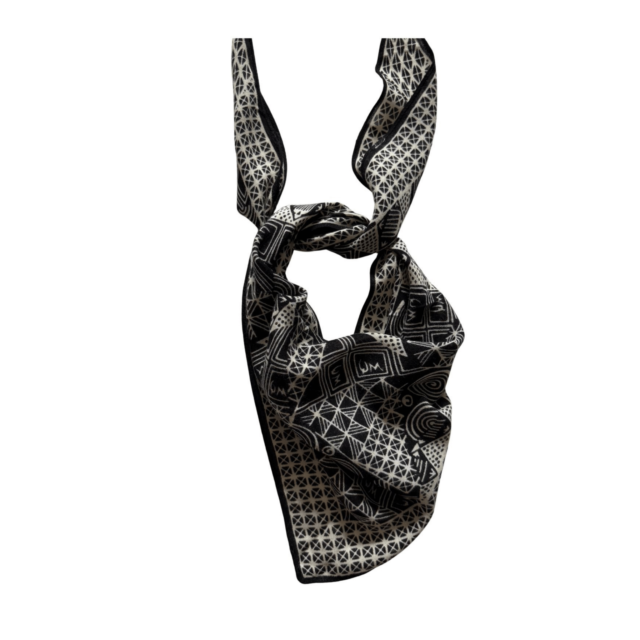 Black vintage triangle scarf with a geometric pattern