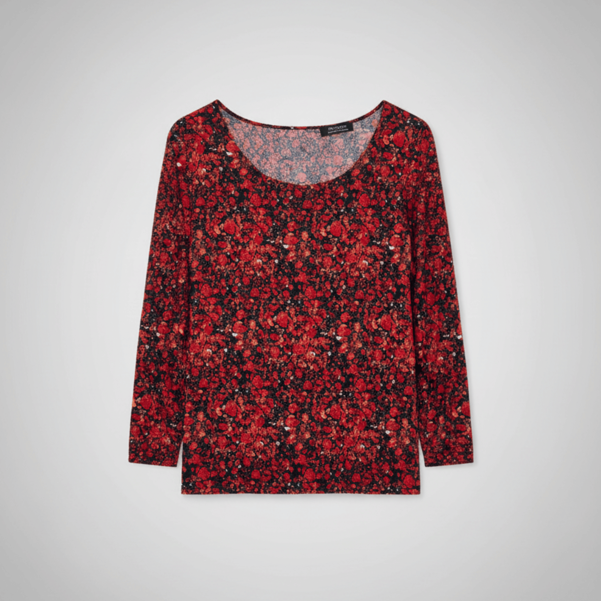 Bluzka vintage w drobne czerwone kwiaty – Delizia, rękaw 3/4