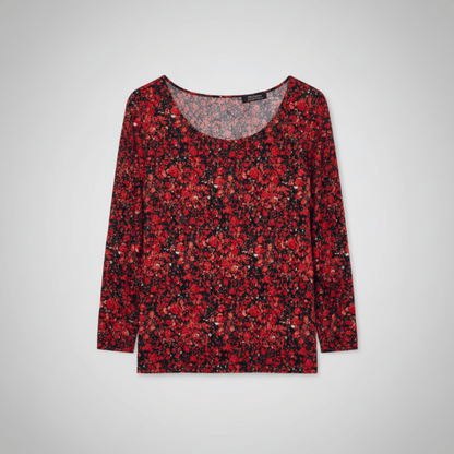 Bluzka vintage w drobne czerwone kwiaty – Delizia, rękaw 3/4