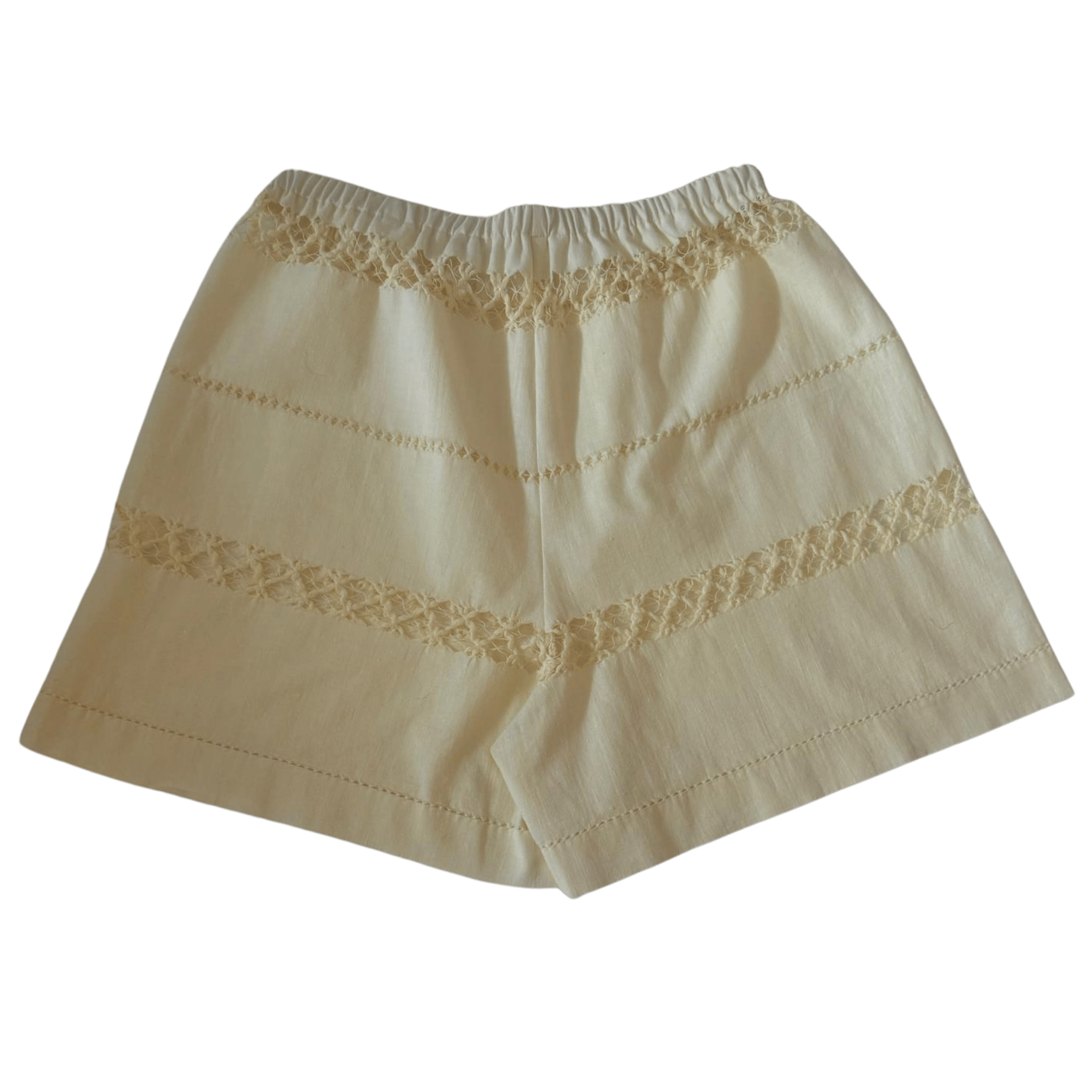 Upcycled yellow cotton tablecloth shorts with lace – RESTYLER