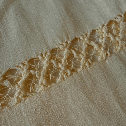Upcycled yellow cotton tablecloth shorts with lace – RESTYLER