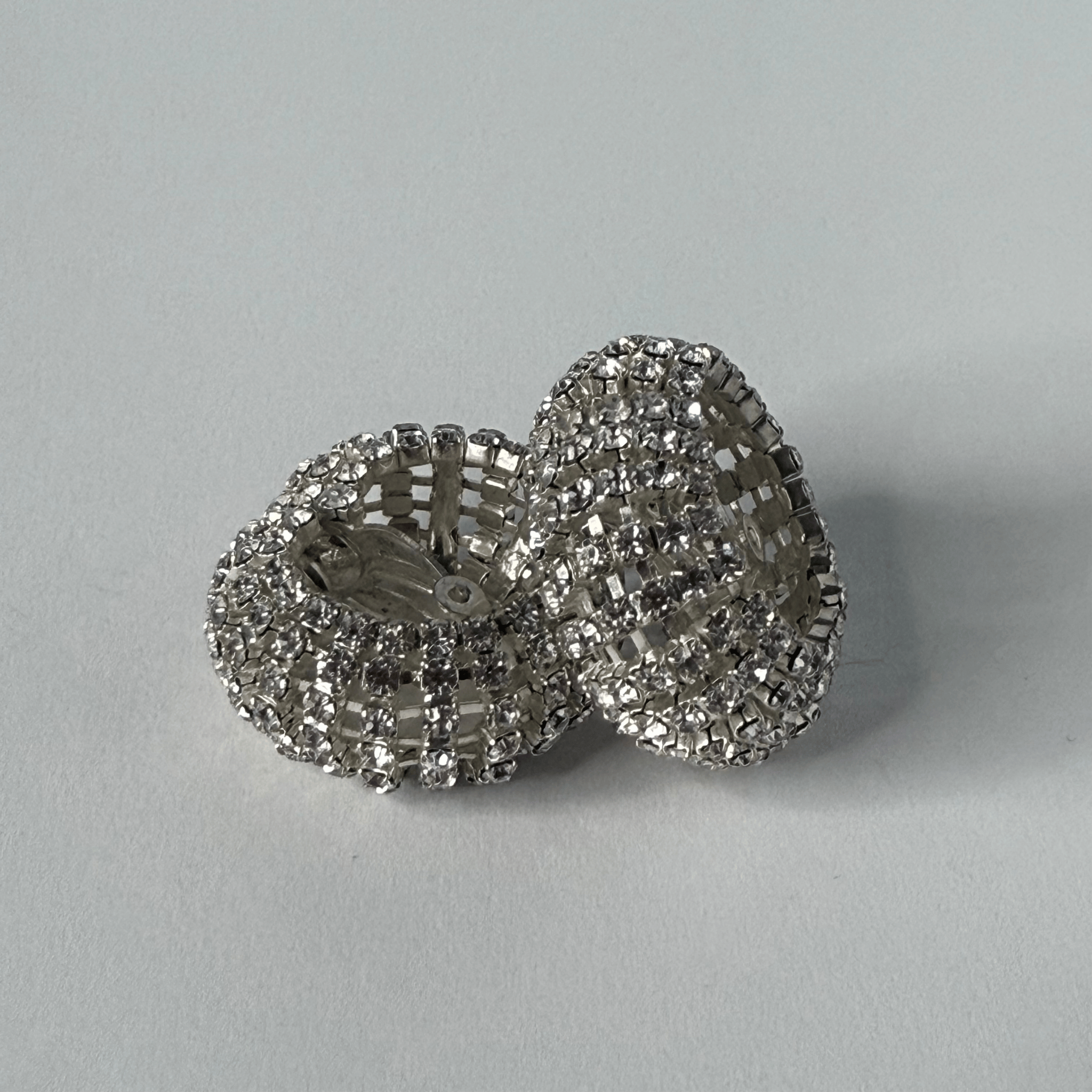 Vintage 80s style clip earrings – round silver clip earrings with cubic zirconia