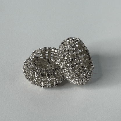 Vintage 80s style clip earrings – round silver clip earrings with cubic zirconia
