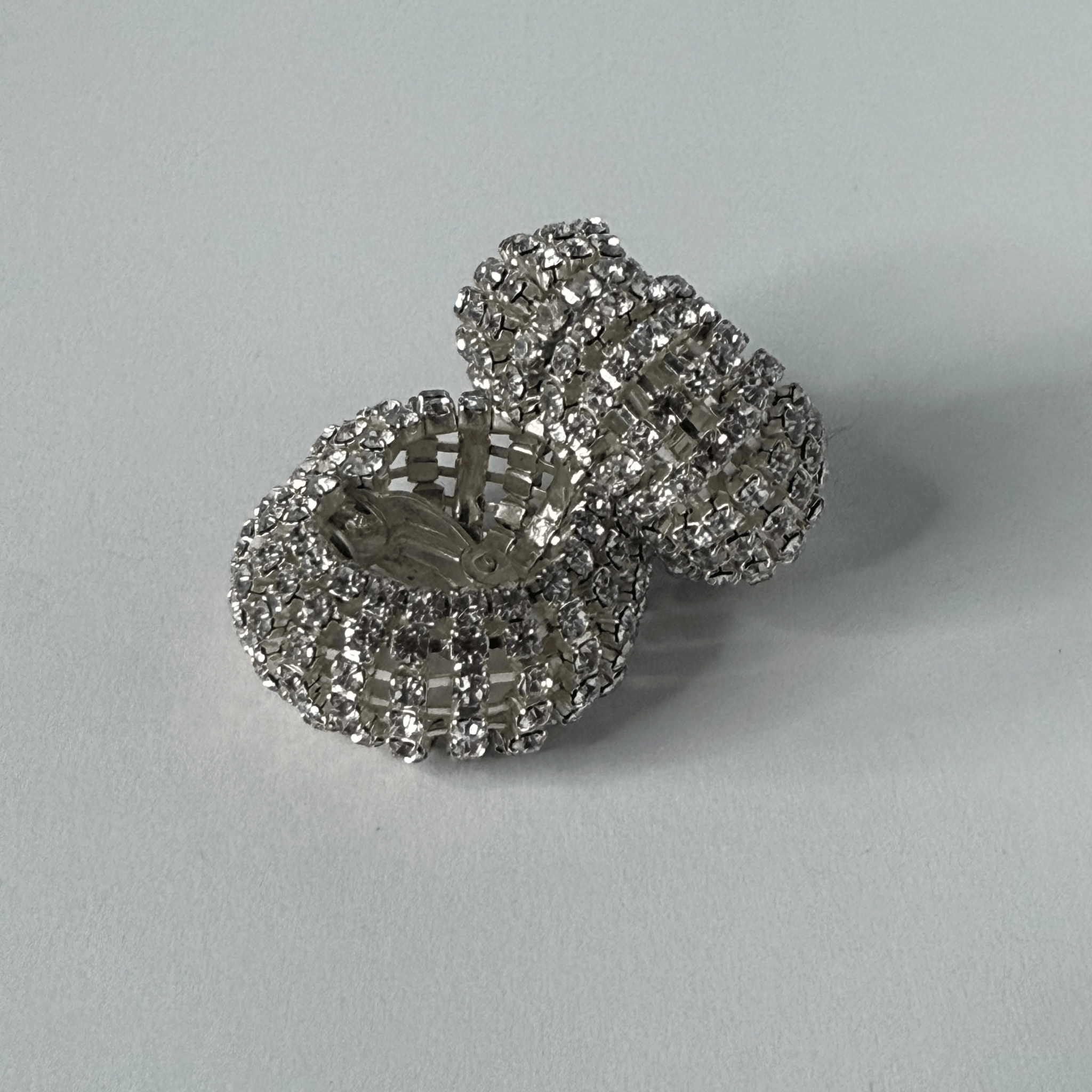 Vintage 80s style clip earrings – round silver clip earrings with cubic zirconia
