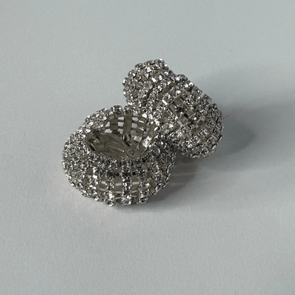 Vintage 80s style clip earrings – round silver clip earrings with cubic zirconia