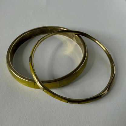 Set of vintage bracelets in shades of olive green – geometric minimal retro