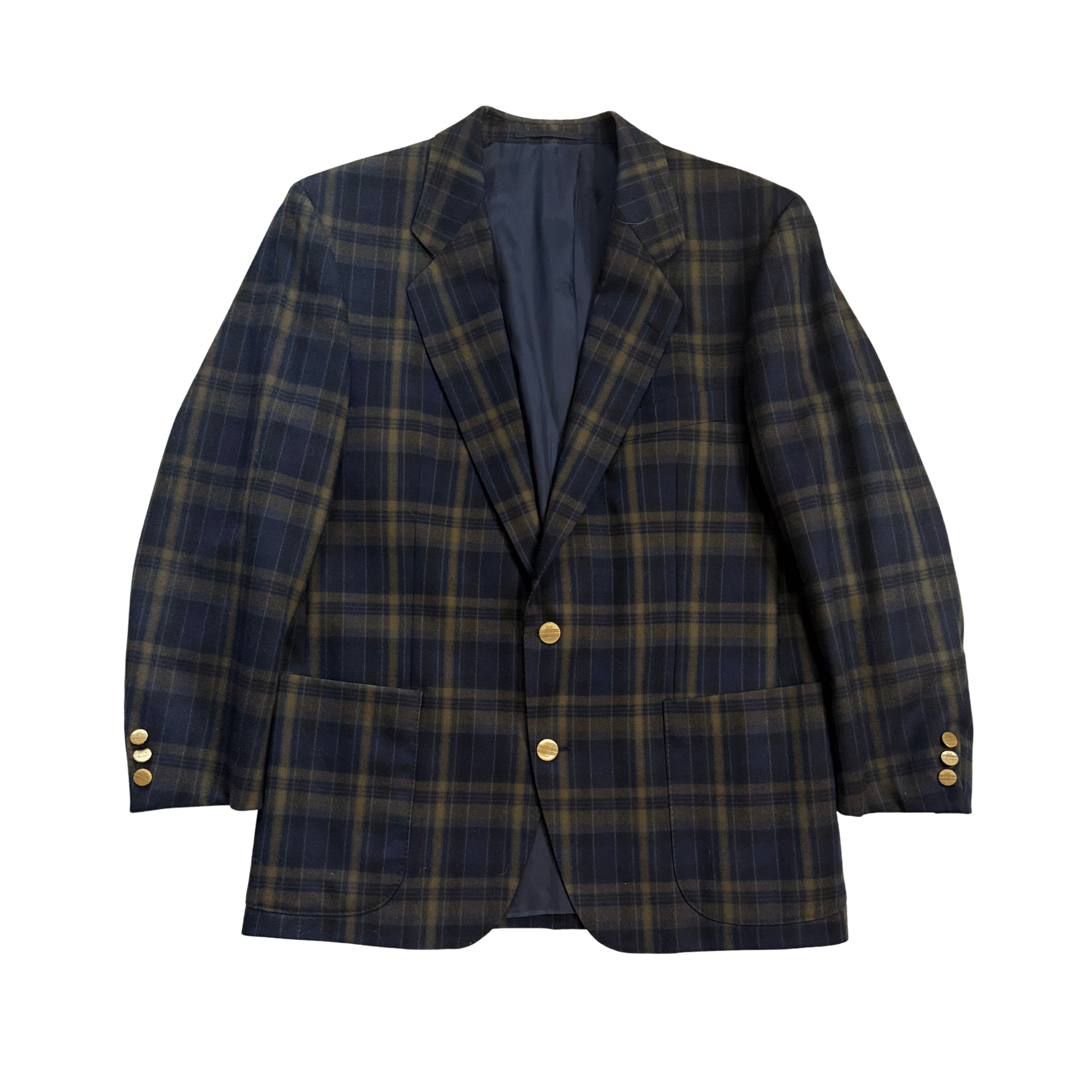 Vintage tartan jacket with gold buttons – old money tailoring with a raw twist