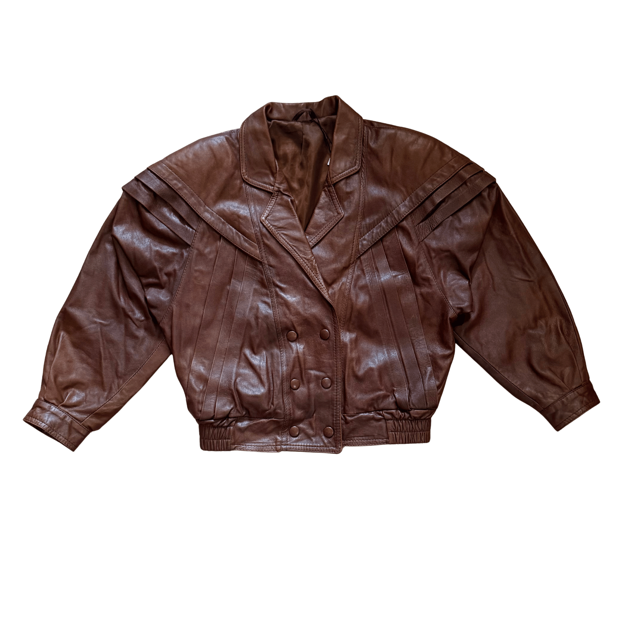 Brązowa skórzana kurtka oversize z szerokim kołnierzem vintage