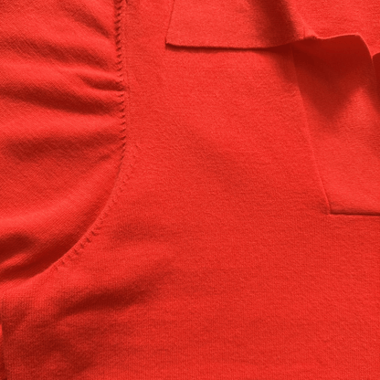 Red vintage knit top with puff sleeves and collar