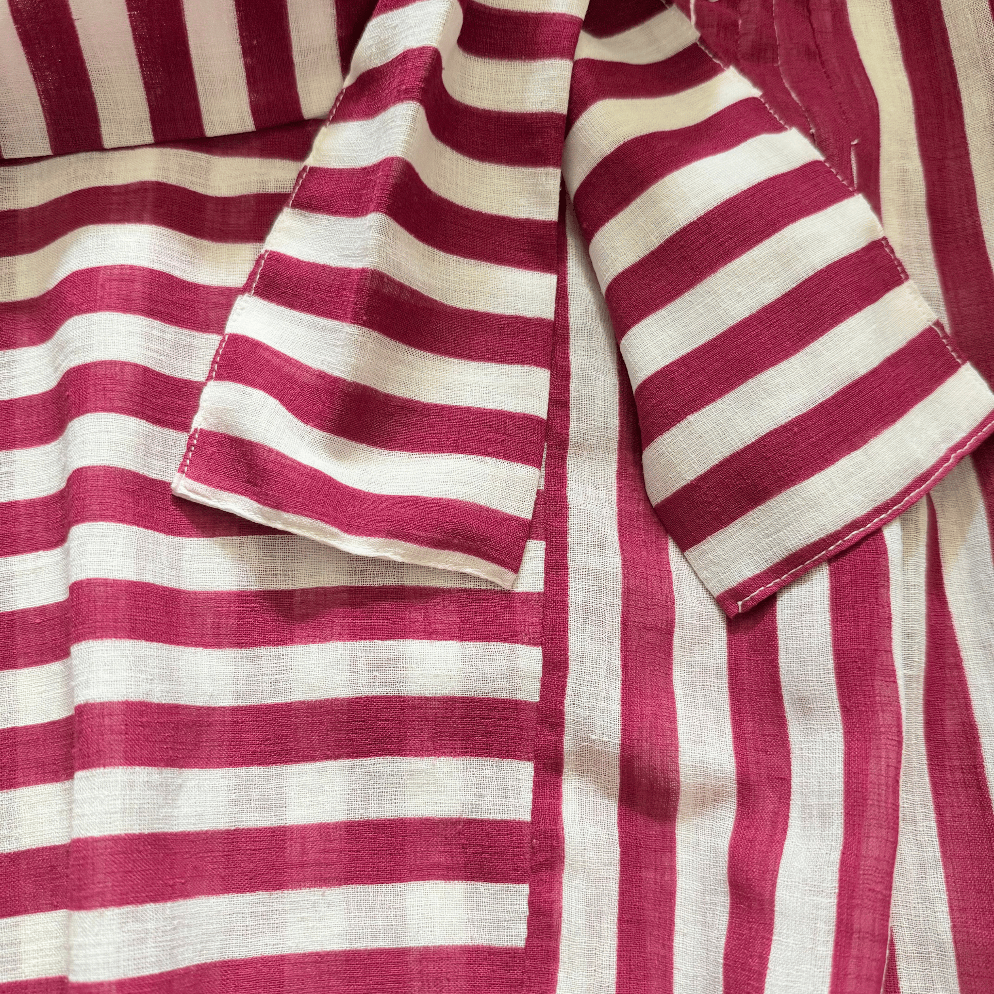 Vintage white and burgundy striped blouse with tie at the neck