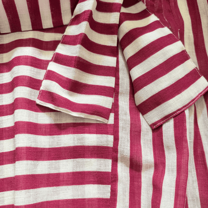 Vintage white and burgundy striped blouse with tie at the neck
